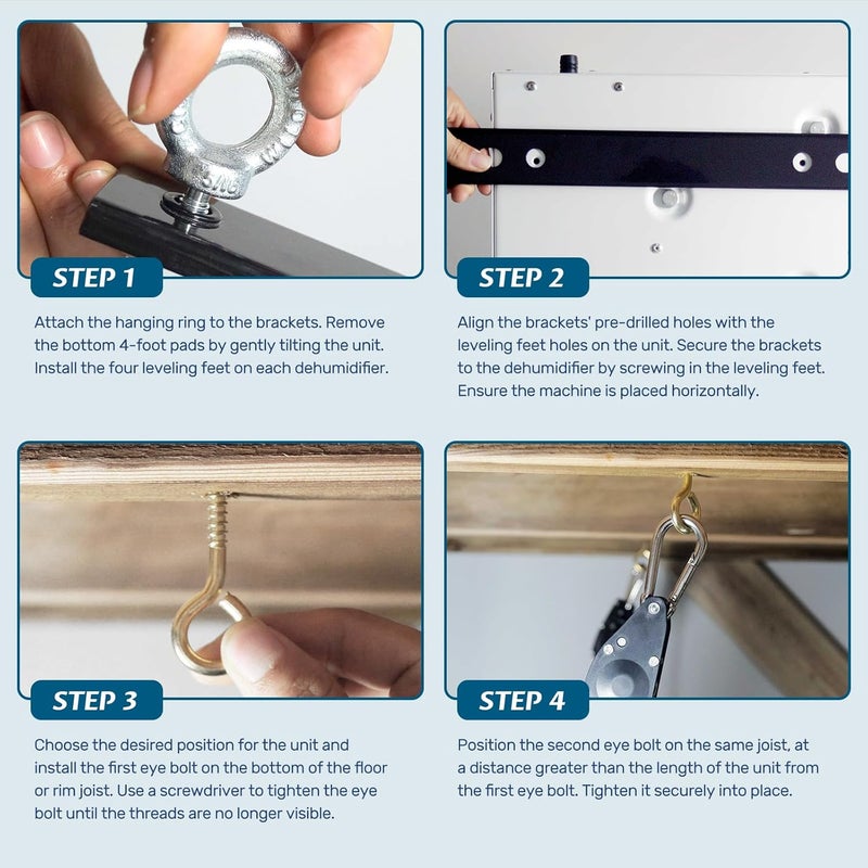 ARGENDON Hanging Kits for Compact Dehumidifiers, Easy Way to Raise and Lower Dehumidifier, Helps Reduce Noise and Vibration of the Unit, Suitable for Crawl Space Dehumidifier Black - Image 5